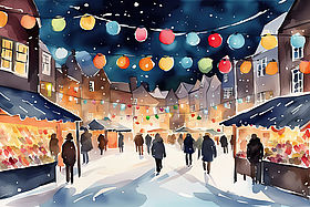 Abstract christmas or winter market painting